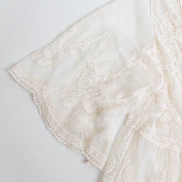 Suzy Shier White Floral Embroidered Mesh Kimono Duster Cover Up One Size - Picture 6 of 13